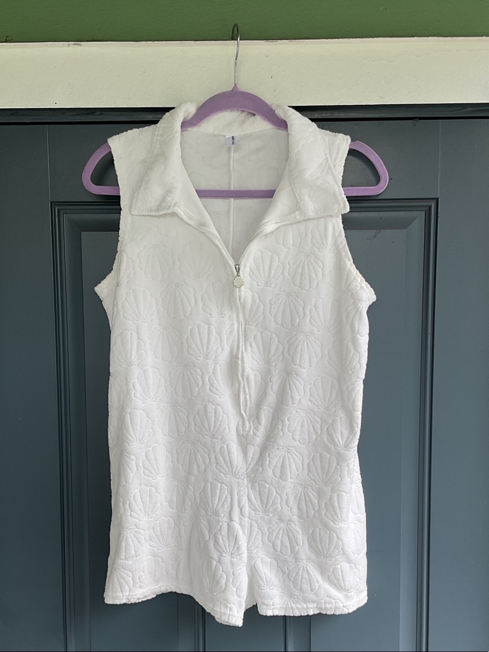 Sandy Beach White Sleeveless Zip-Front Swim Coverup, Size M